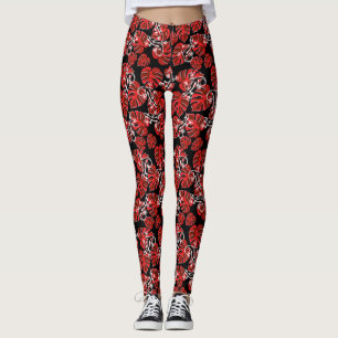 Repeating Salamander And Red Leaf Pattern Leggings