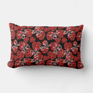 Repeating Salamander And Red Leaf Pattern Lumbar Cushion