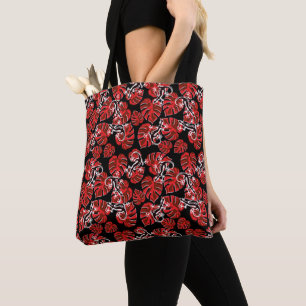 Repeating Salamander And Red Leaf Pattern Tote Bag