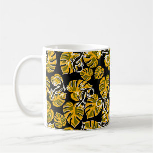 Repeating Salamander And Yellow Leaf Pattern Coffee Mug