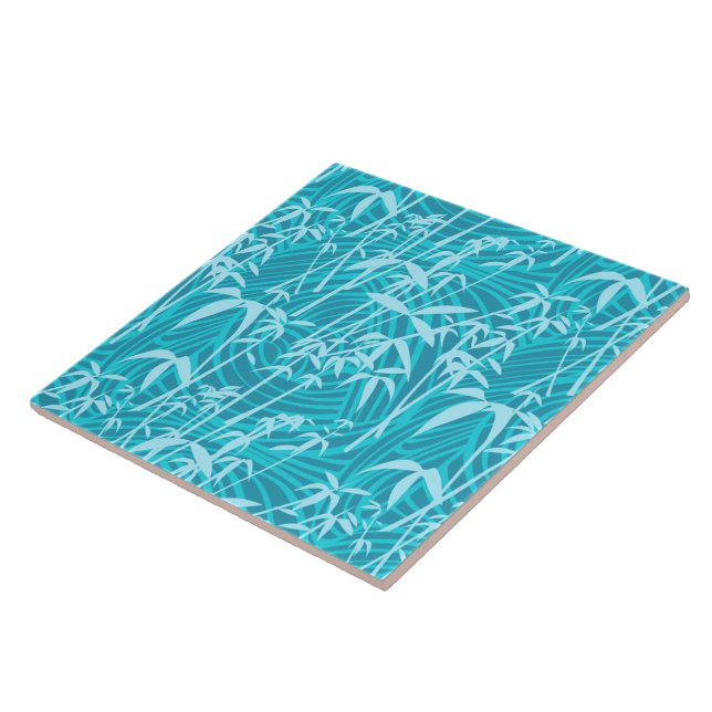 Repeating teal aqua bamboo grass pattern ceramic tile (Side)
