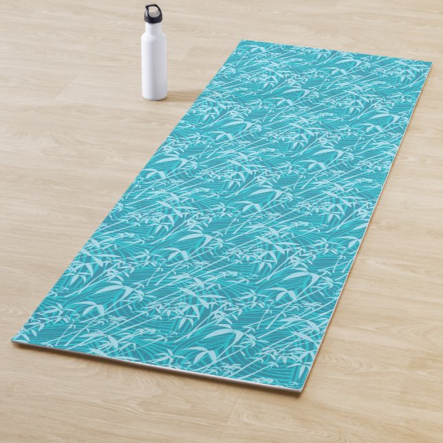 Repeating teal aqua bamboo grass pattern yoga mat (In Situ)