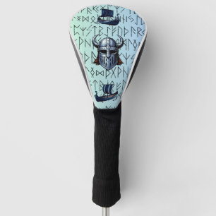 Repeating Viking Ships and Helmet Design over Rune Golf Head Cover