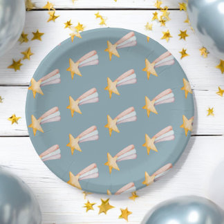 Repeating Watercolor Shooting Star Rainbow Tail Paper Plate
