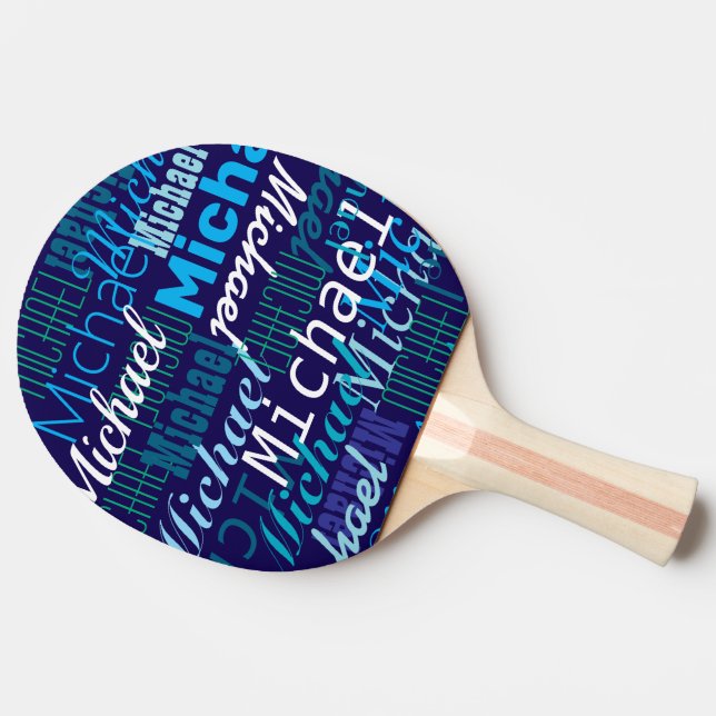 Repeating Your Kid's Name Cool Blue Ping Pong Paddle (Side)