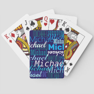 Repeating Your Name Cool Blue Typography Playing Cards