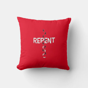 Repent Footprints Cross Cushion