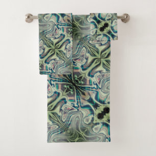 Repetition of greyish green and greenish cyan thro bath towel set