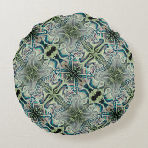 Repetition of greyish green and greenish cyan thro round cushion