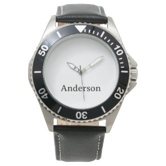Replace Text Men's Stainless Steel Black Leather Watch