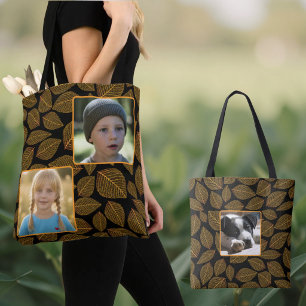 Replaceable Photos Gold Yellow Leaf Pattern Tote Bag