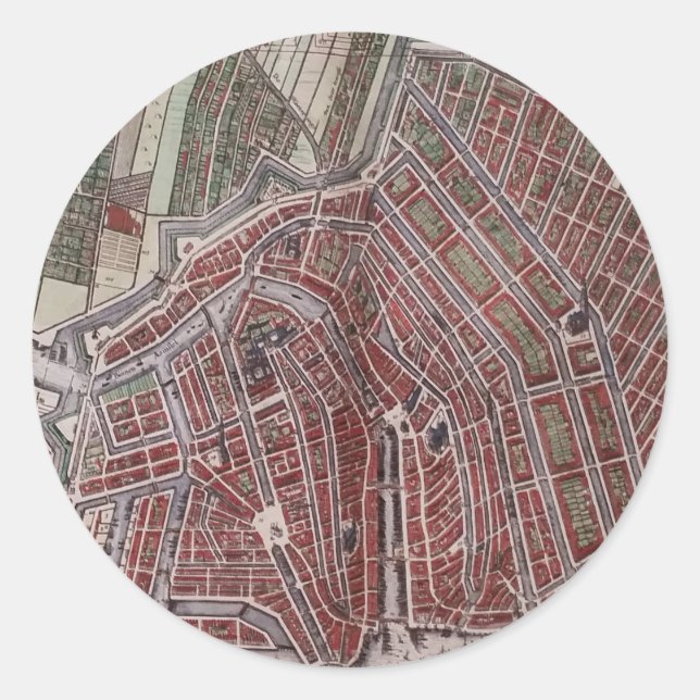 Replica city map of Amsterdam 1652 Classic Round Sticker (Front)