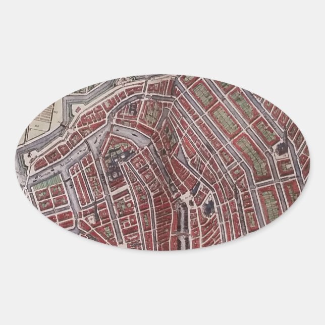 Replica city map of Amsterdam 1652 Oval Sticker (Front)