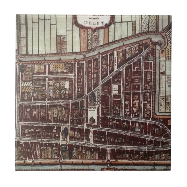 Replica city map of Delft 1649 Ceramic Tile (Front)
