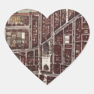 Replica city map of Delft 1649 Heart Sticker