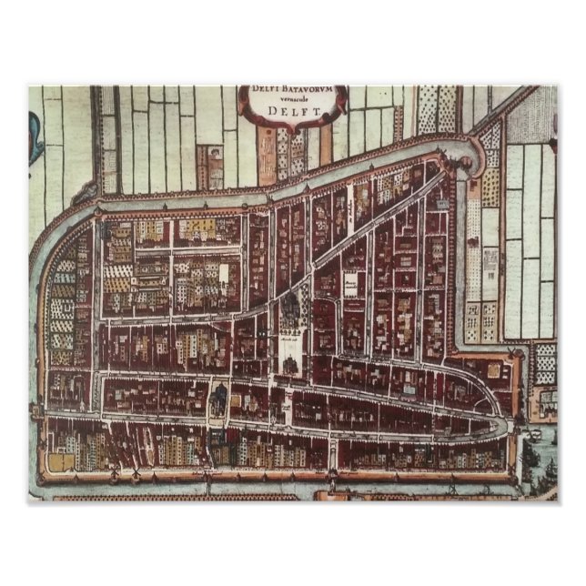 Replica city map of Delft from 1649 Photo Print (Front)