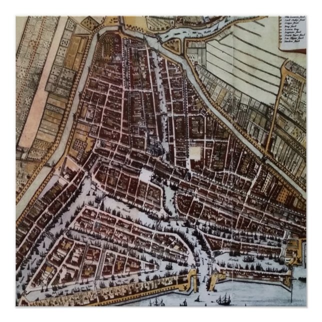 Replica city map of Rotterdam from 1652 Poster (Front)