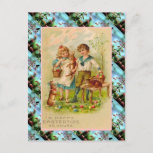 Replica Vintage Easter card, Children and eggs Holiday Postcard