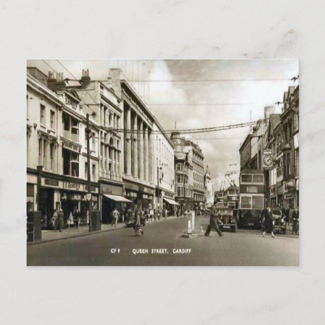 Replica Vintage Image, cardiff, Queen Street Postcard (Front)