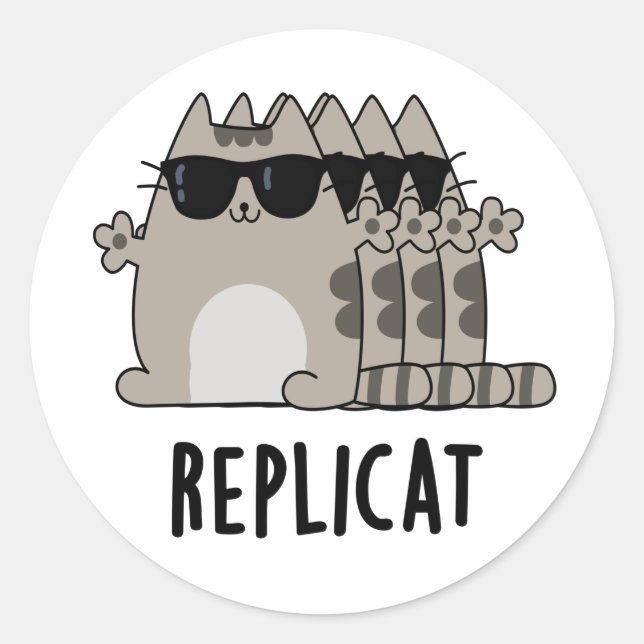 Replicat Funny Replicated Cat Pun  Classic Round Sticker (Front)