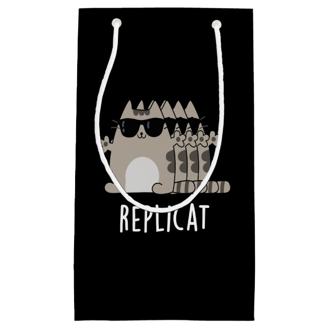 Replicat Funny Replicated Cat Pun Dark BG Small Gift Bag (Front)