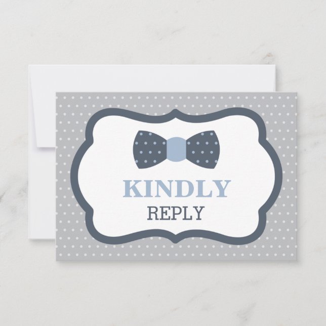 Reply Card, RSVP Card, Bow Tie, Blue, Grey Card (Front)