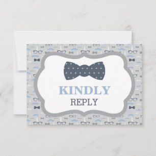 Reply Card, RSVP Card, Food Choices, Blue, Grey Card