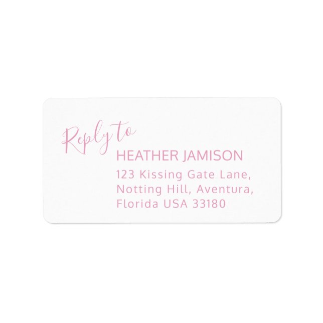 Reply modern pink white wedding address labels (Front)