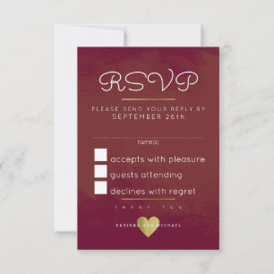 reply, respond rsvp . bordeaux red-wine wedding card