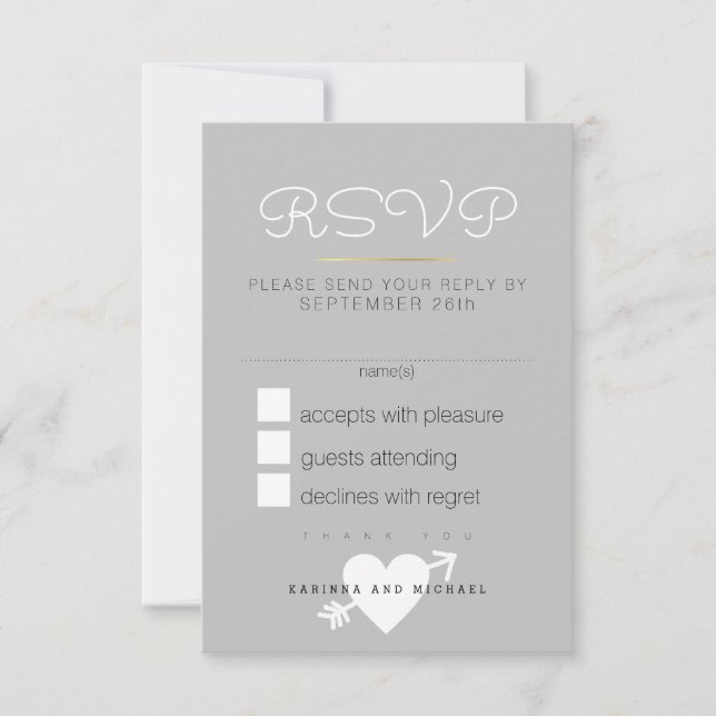 reply, respond rsvp . elegant grey wedding card (Front)