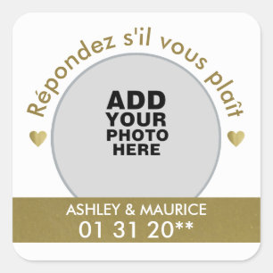 répondez s'il vous plaît, wedding couple photo  square sticker