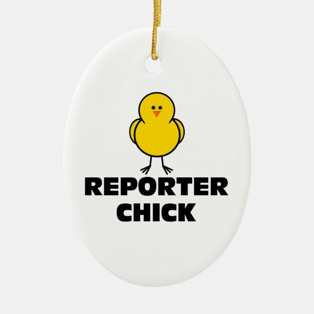 Reporter Chick Ceramic Ornament (Front)
