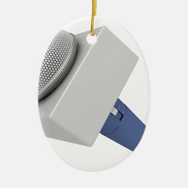 Reporter microphone ceramic tree decoration (Front)
