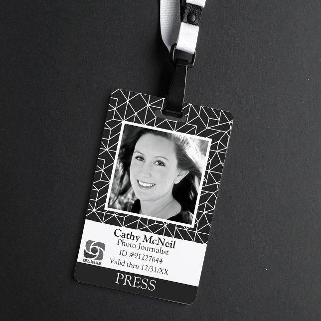 Reporter Photographer Black White Modern Press ID Badge (Creator Uploaded)