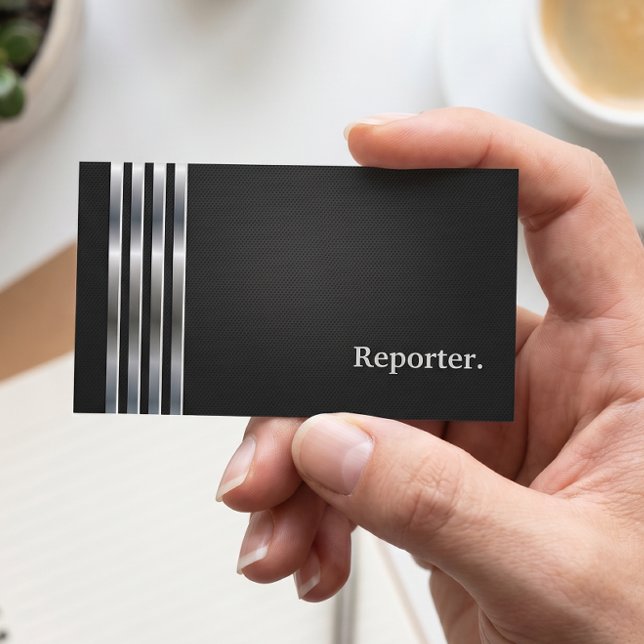 Reporter Professional Black Silver Business Card (Creator Uploaded)