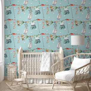 reppy Little Golfer Clothesline on light blue Wallpaper
