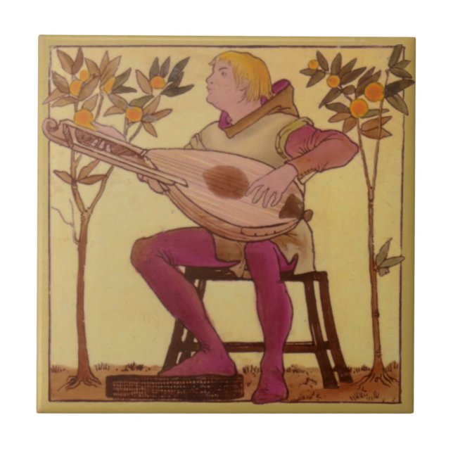Repro 1880 Copeland Medieval Minstrels Music Theme Ceramic Tile (Front)