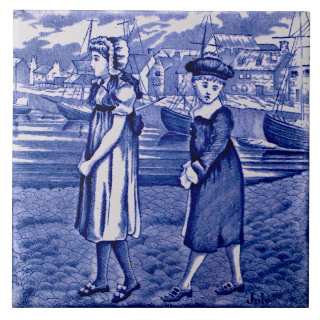 Repro 1885 Wedgwood Blue Calendar Months July Ceramic Tile (Front)