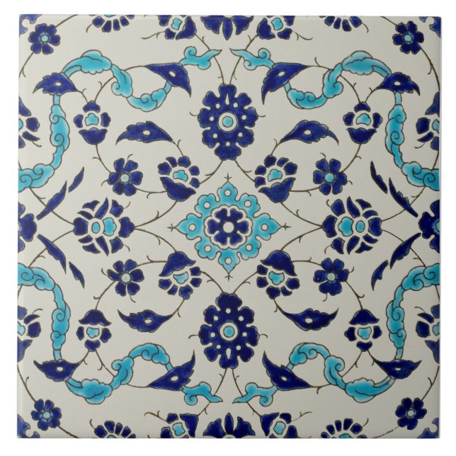 Repro 1890 Minton Blue Persian Style Transferware Ceramic Tile (Front)