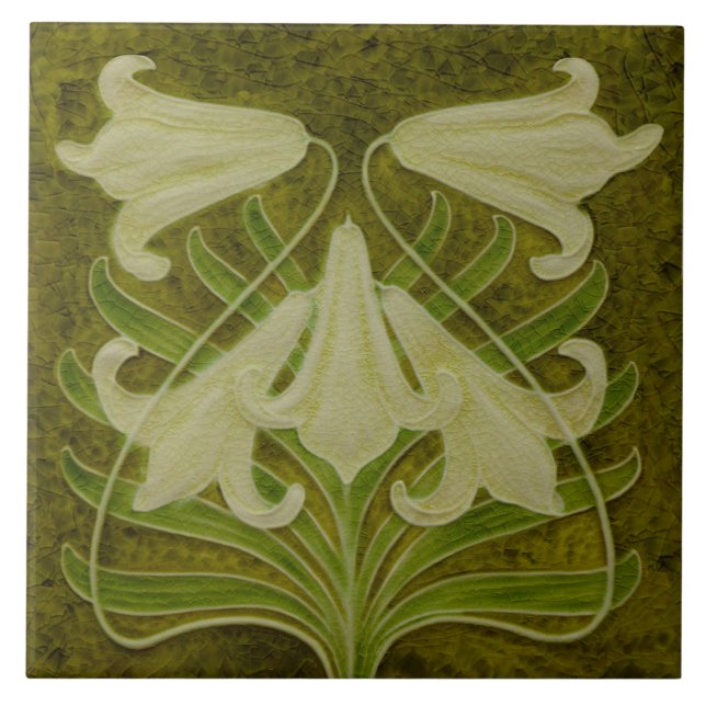 Repro Antique Art Nouveau Faux Relief Sepia Toned Ceramic Tile (Front)