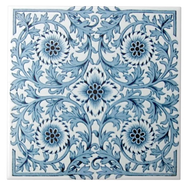 Repro Antique Blue & White Minton Tranferware Ceramic Tile (Front)
