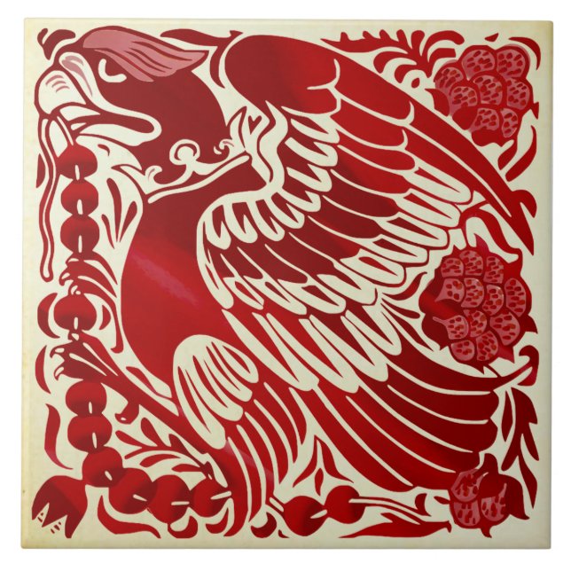 Repro Antique Bold Ruby Luster De Morgan Eagle Ceramic Tile (Front)