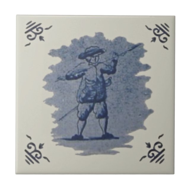 Repro Antique Dutch Blue Delft Figural Tile (Front)