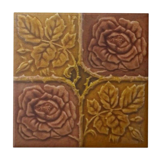 Repro Antique Espaliered Roses Faux Relief Ceramic Tile (Front)