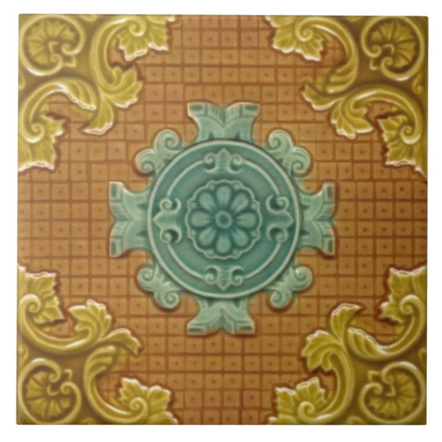 Repro Antique Godwin Hewitt Molded Majolica Ceramic Tile (Front)