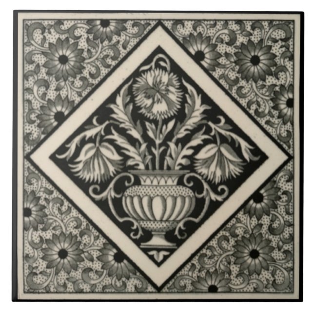 Repro Antique Minton Aesthetic Black Transferware Ceramic Tile (Front)