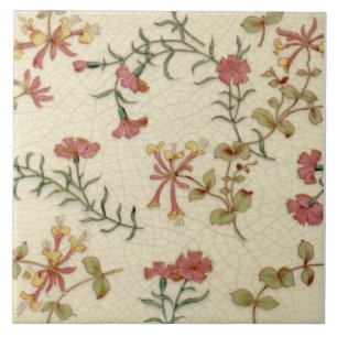 Repro Antique Minton Honeysuckle & Pinks on Ivory Ceramic Tile