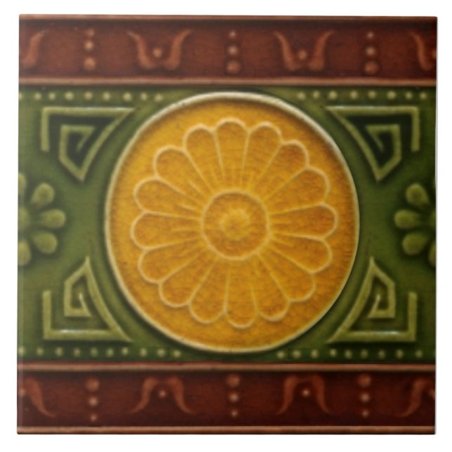 Repro Antique Olivant Majolica Faux Relief Border Ceramic Tile (Front)