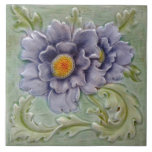 Repro Antique Purple Green Majolica Faux Relief Ceramic Tile<br><div class="desc">Reproduced from a pretty molded tile in soft colors and an art nouveau feel. Note that,  although the original antique tile is dimensional,  our reproduction is done in the Trompe l'oeil (fool the eye) style and is actually a smooth,  flat tile that only looks dimensional.</div>