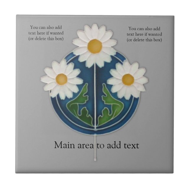 Repro Antique Stylised Art Nouveau Daisies Ceramic Tile (Front)